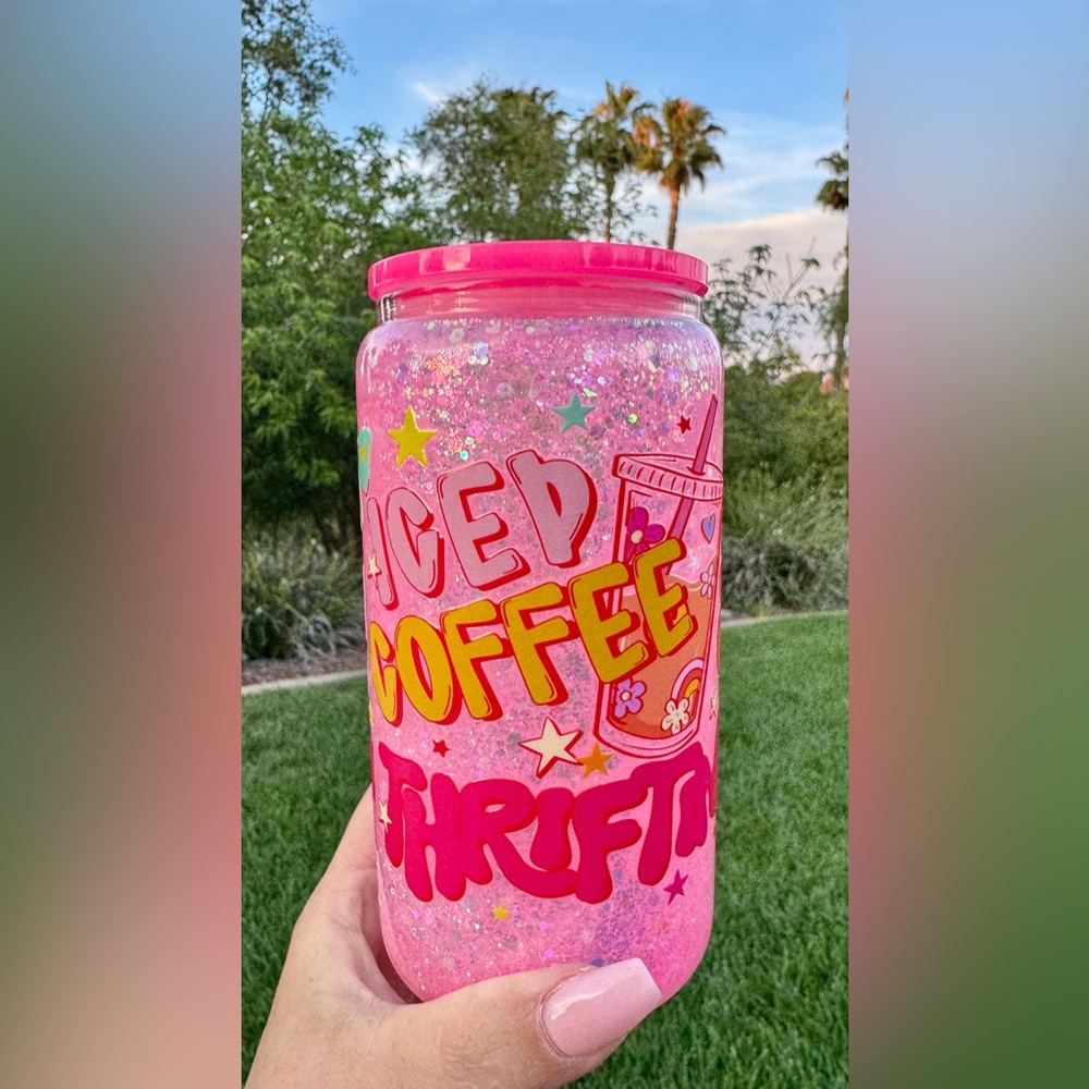 Iced Coffee and Thrifting Snow globe tumbler 16oz